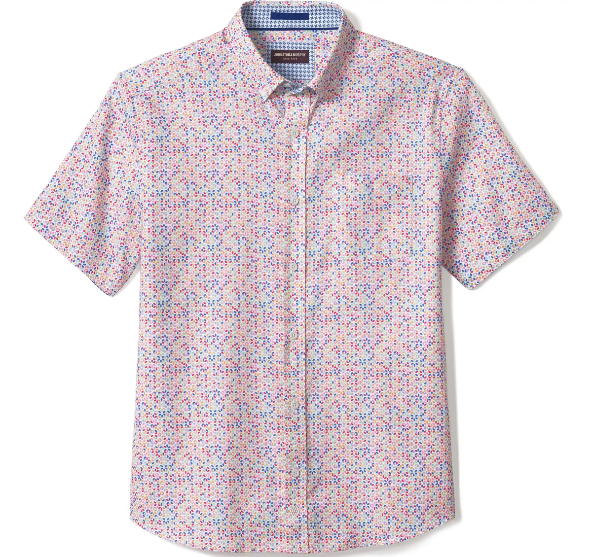 Textured Cotton Short-Sleeve Shirt - White Multi Geo Petal