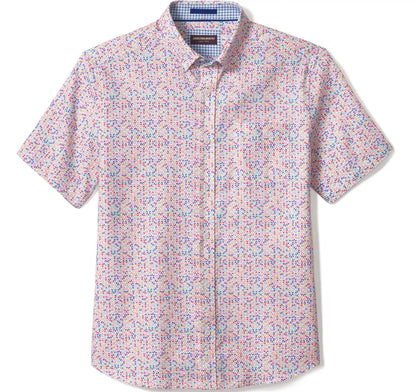 Textured Cotton Short-Sleeve Shirt - White Multi Geo Petal