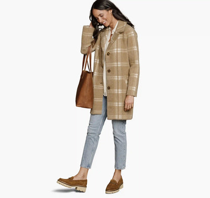 Eyelash Plaid Coatigan - Tan/White