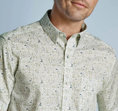 Logan Printed Short-Sleeve Shirt - White/Sage Tee Time