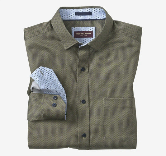 Printed Cotton Shirt - Olive/Navy Linked Oval
