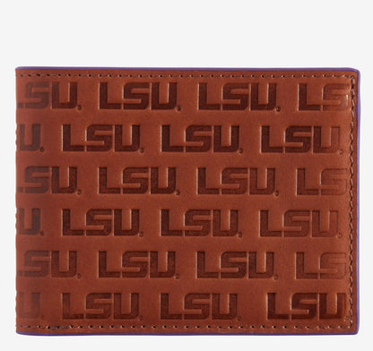 Collegiate Embossed Billfold Wallet - LSU - Tan Full Grain