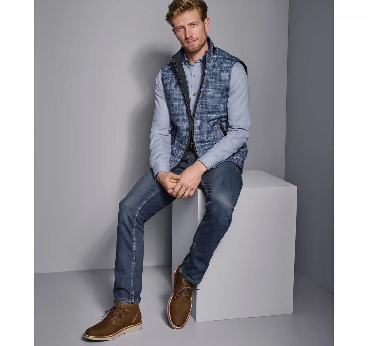 Upton Reversible Vest - Blue Plaid/Navy