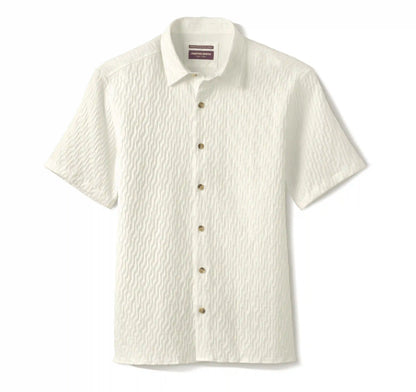 Monterey Textured Short-Sleeve Shirt - Ivory Diagonal Bar