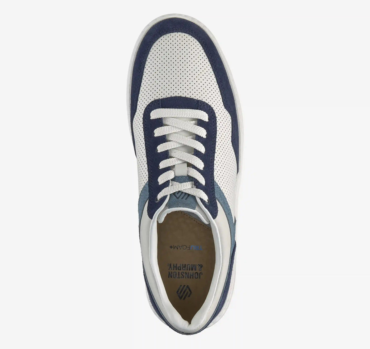 Dawson Moc Toe U-Throat - White Full Grain Leather/Blue/Navy Suede