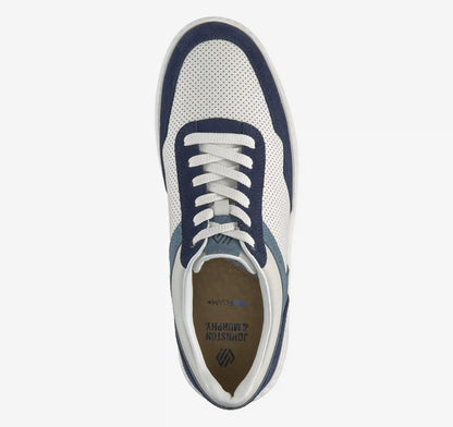 Dawson Moc Toe U-Throat - White Full Grain Leather/Blue/Navy Suede