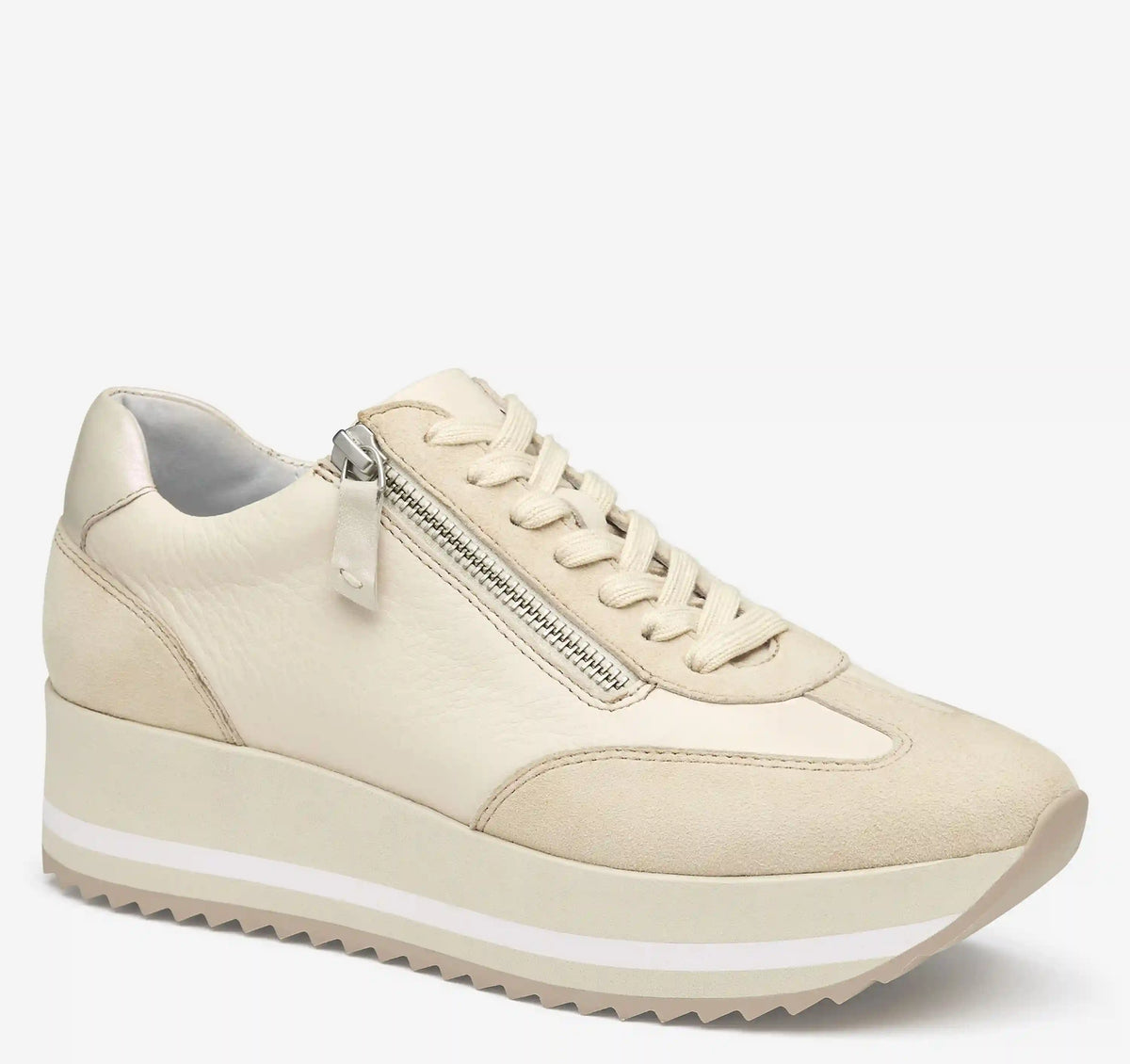 Gracie Side-Zip Lace Up - Bone Calfskin/Suede