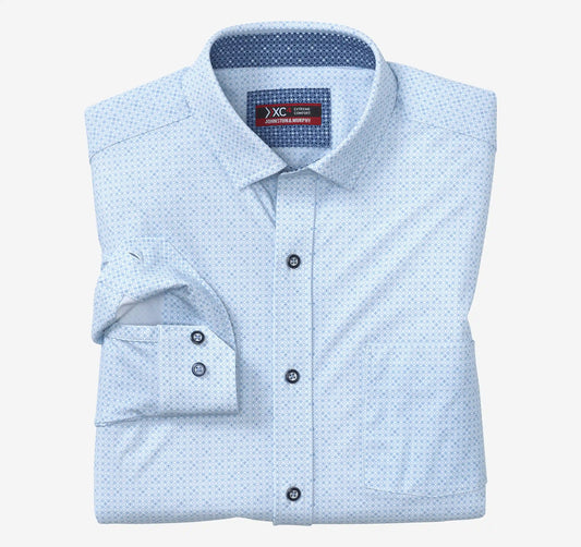 XC+™ Motion Long-Sleeve Print Knit Shirt - Light Blue Star Grid