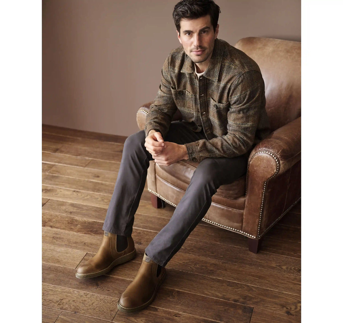 Marled Plaid Shirt Jacket - Brown/Navy