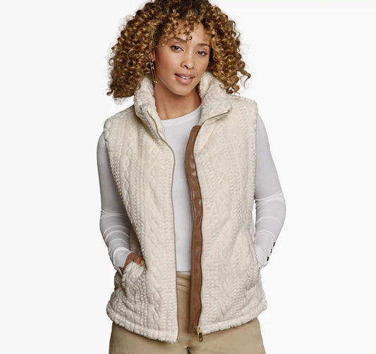 Cable Faux-Fur Vest - Cream