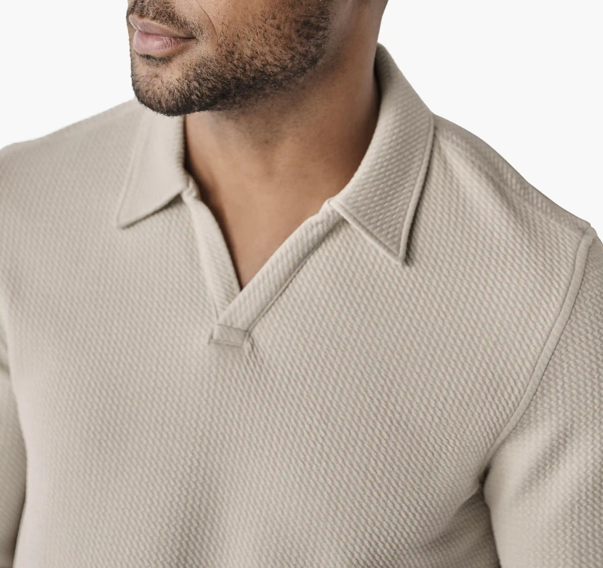 Sedona Long-Sleeve V-Neck Polo - Stone