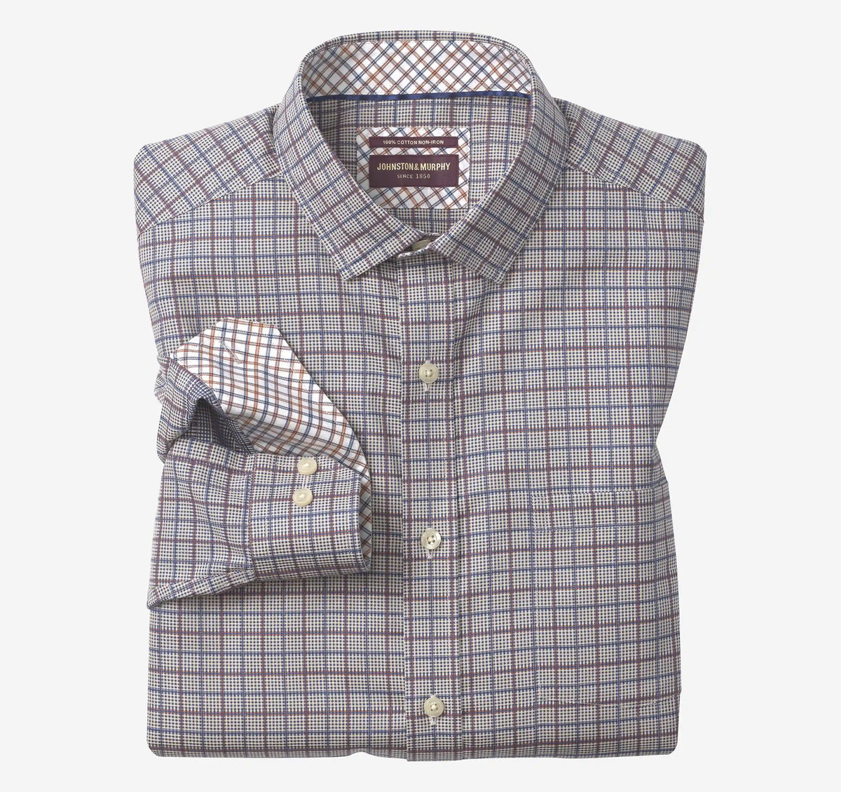 Ovation Non-Iron Dress Shirt - Tan Multi Mini Glen Plaid