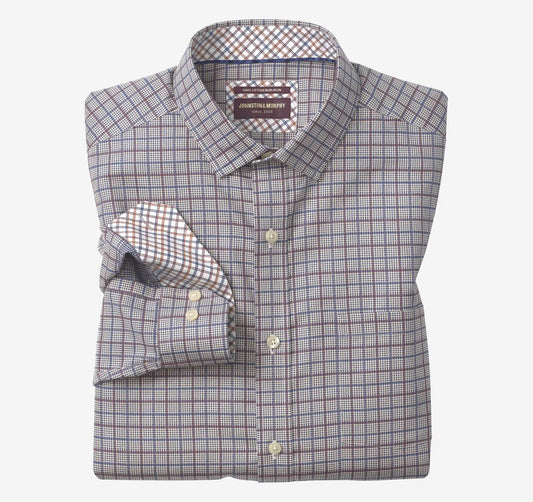 Ovation Non-Iron Dress Shirt - Tan Multi Mini Glen Plaid