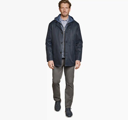Upton Water-Resistant Raincoat with Removable Liner - Navy/Blue Plaid