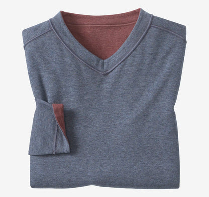 Icon Reversible V-Neck Pullover - Berry/Blue