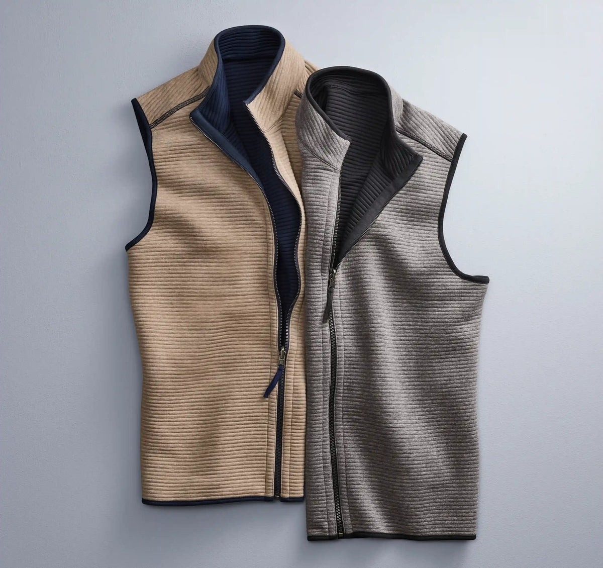 Reversible Channel Quilted Vest - Brown Heather/Navy