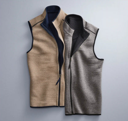 Reversible Channel Quilted Vest - Brown Heather/Navy