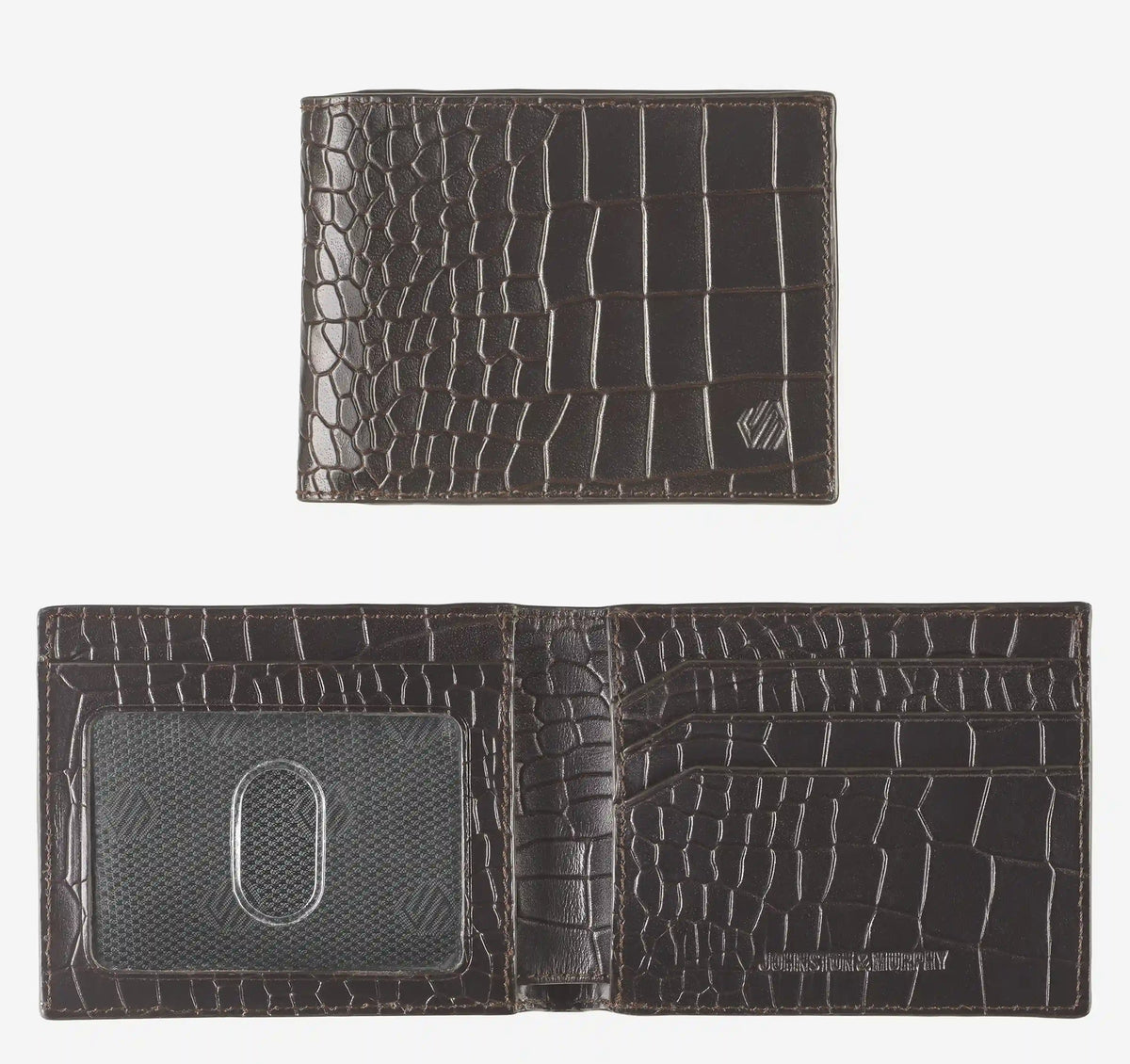 Croc-Embossed Leather Billfold Wallet - Mahogany