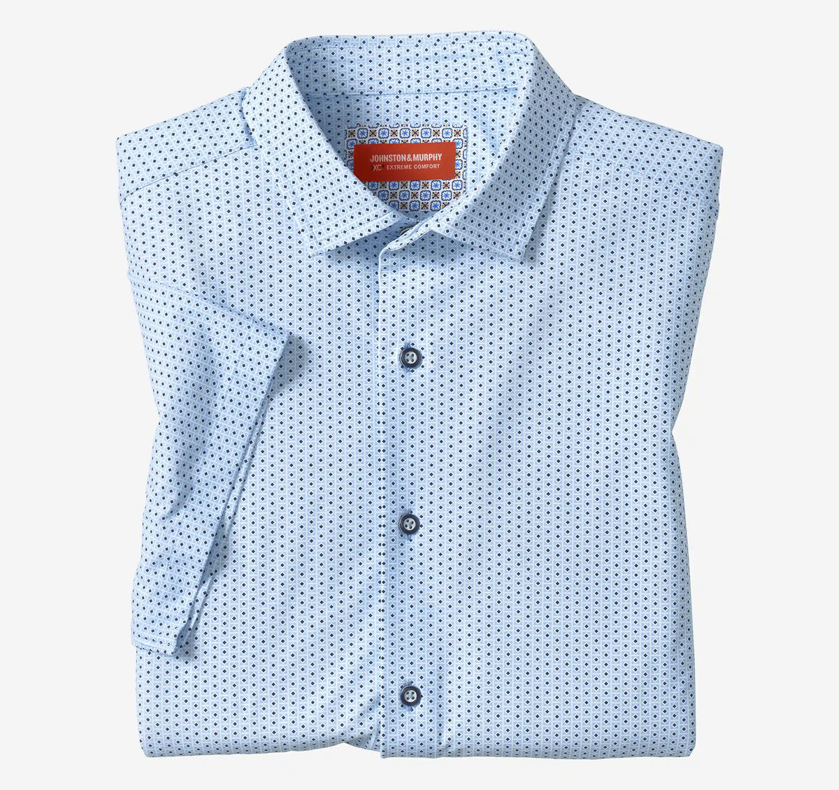 XC+™ Motion Short-Sleeve Print Knit Shirt - Light Blue Square Diamond