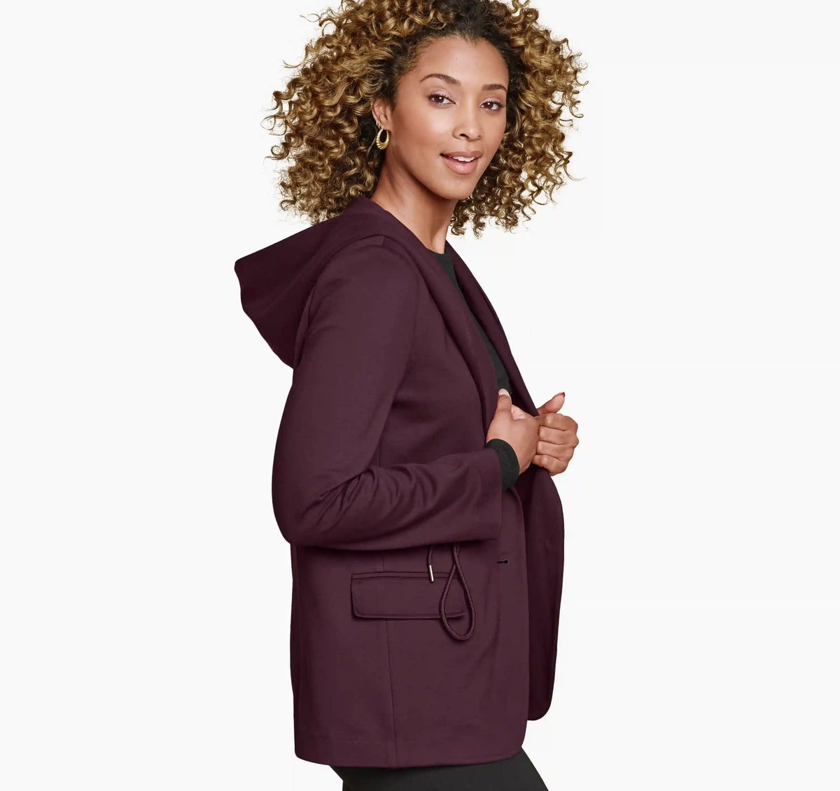 XC Flex® Shawl-Collar Blazer with Hood - Burgundy