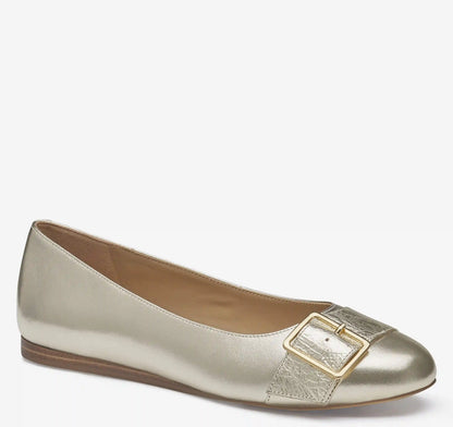 Claire Belted Flat - Gold Metallic Sheepskin/Italian Crinkled Sheepskin
