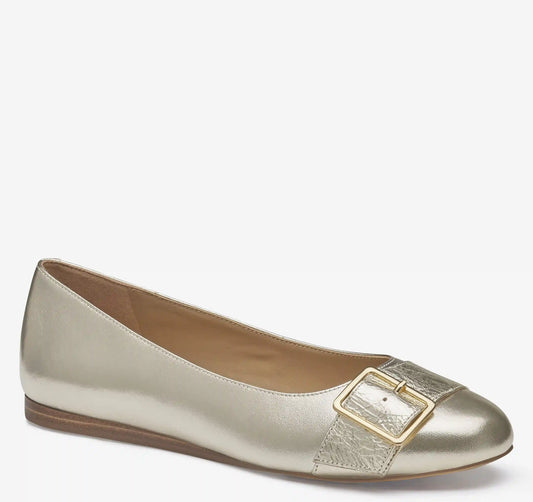 Claire Belted Flat - Gold Metallic Sheepskin/Italian Crinkled Sheepskin