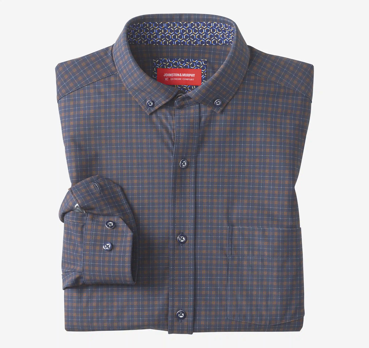 XC+™ Motion Long-Sleeve Sport Knit Shirt - Navy/Rust Tattersall