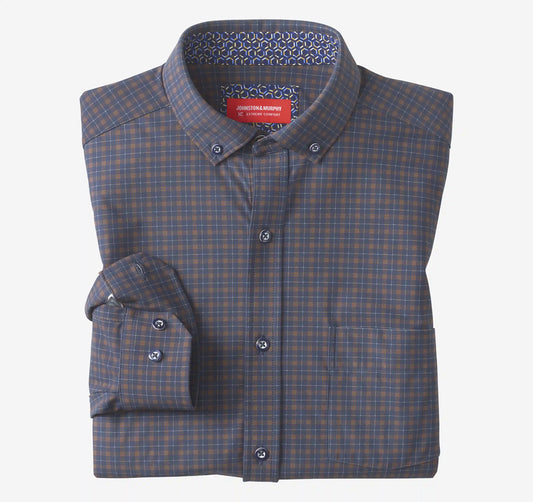 XC+™ Motion Long-Sleeve Sport Knit Shirt - Navy/Rust Tattersall