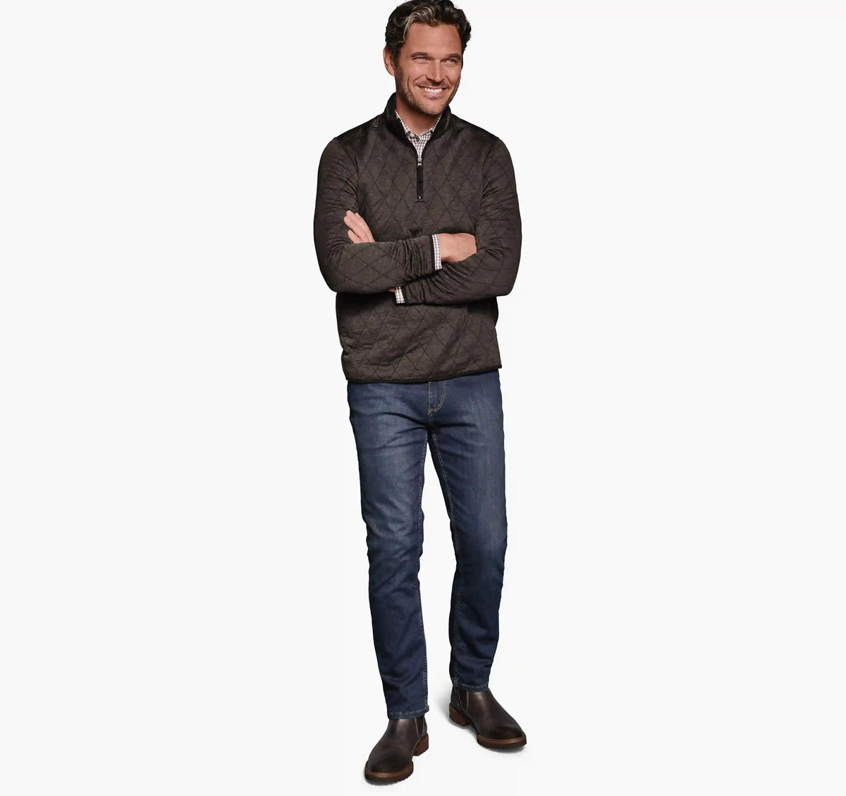 Diamond Quilt Quarter-Zip - Brown Heather