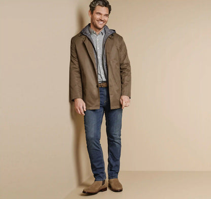 Upton Water-Resistant Raincoat with Removable Liner - Whiskey/Gray Plaid