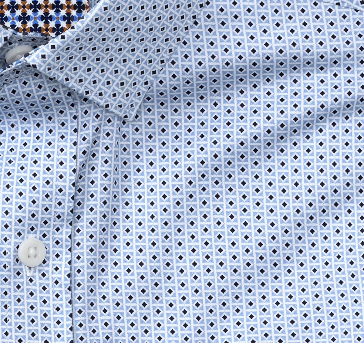 Printed Cotton Shirt - Blue Diamond Tile