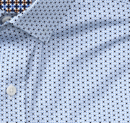 Printed Cotton Shirt - Blue Diamond Tile