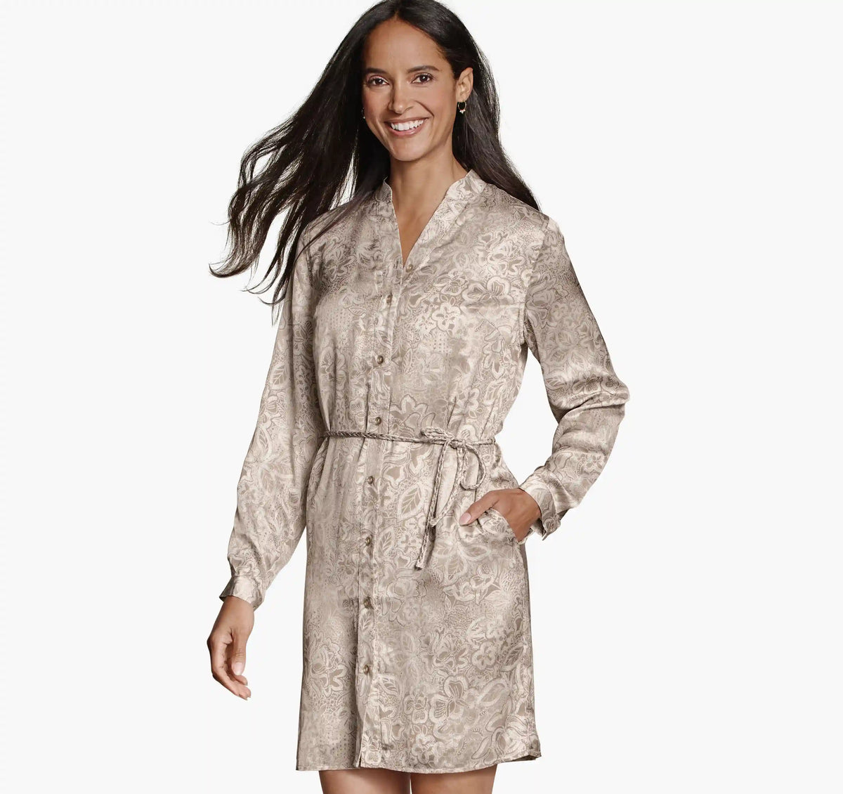 Printed Button-Front Dress - Neutral Floral
