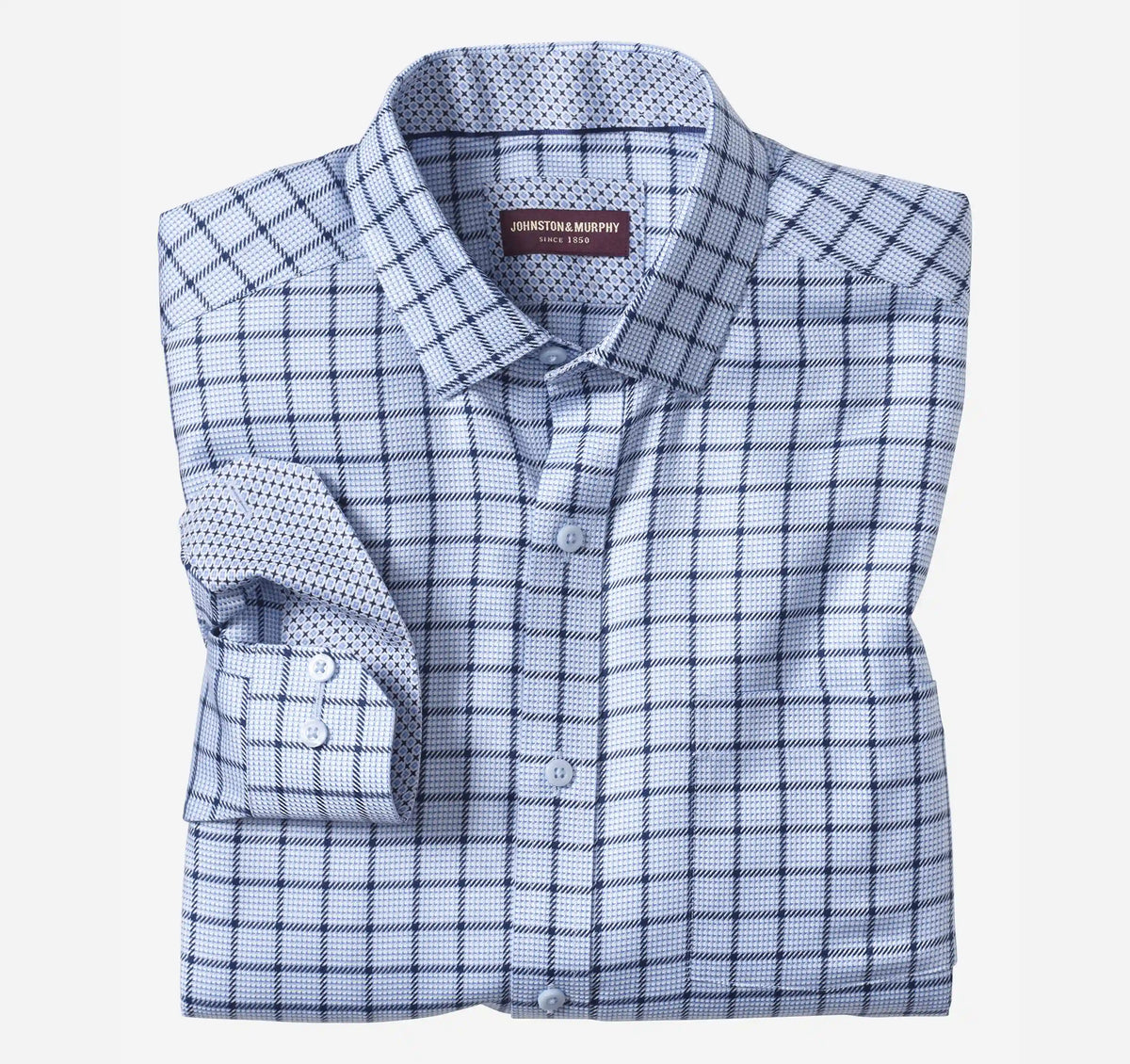 Ovation Non-Iron Dress Shirt - Blue Angled Neat Windowpane