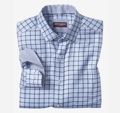 Ovation Non-Iron Dress Shirt - Blue Angled Neat Windowpane