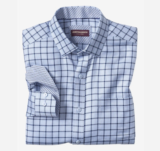Ovation Non-Iron Dress Shirt - Blue Angled Neat Windowpane