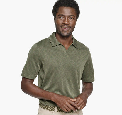 Vintage Slub V-Neck Polo - Olive