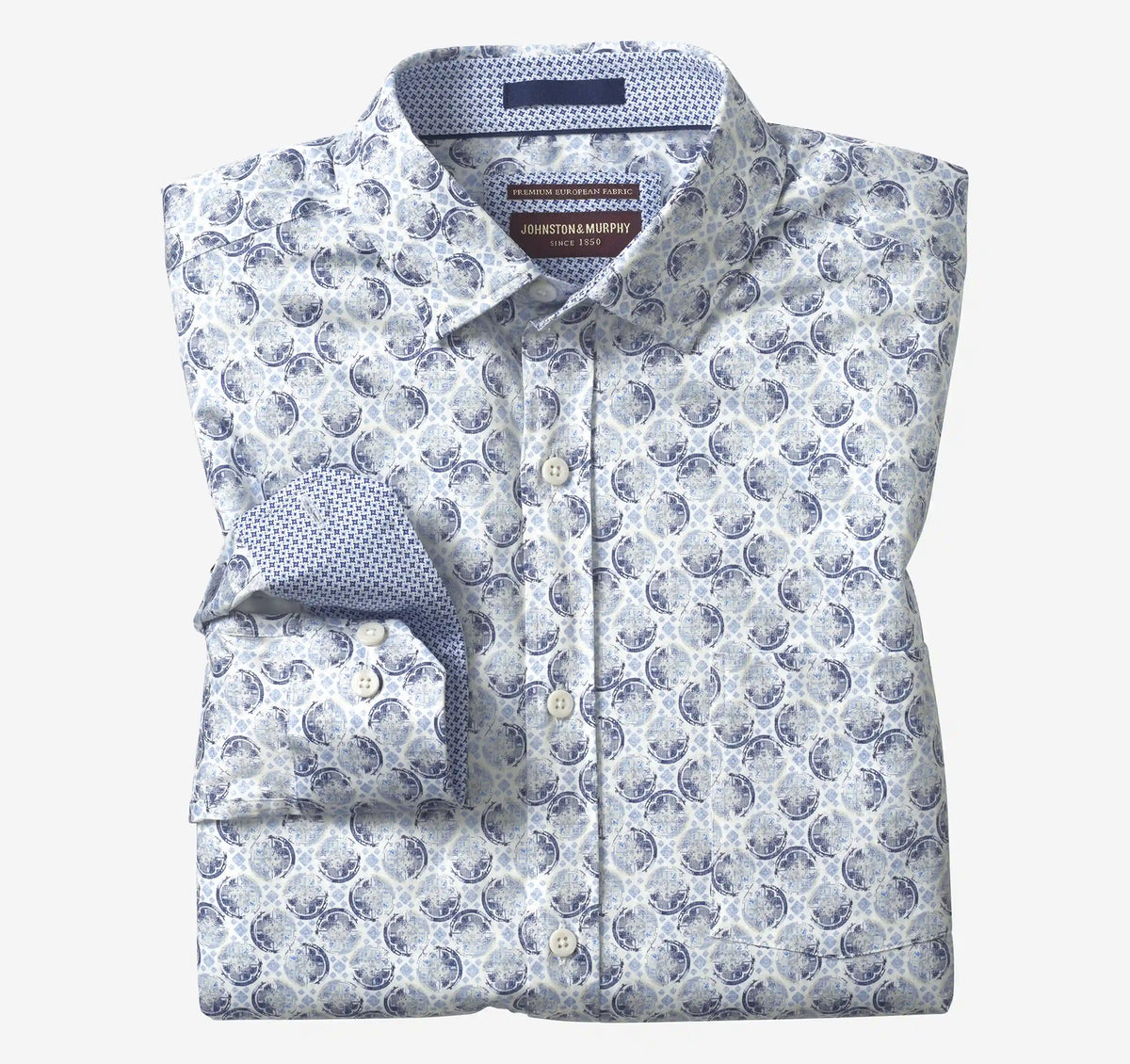 Logan Printed Long-Sleeve Shirt - Gray/Blue Medallion Disc