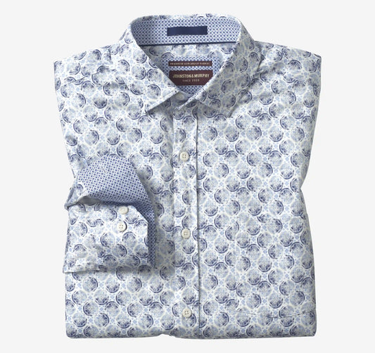 Logan Printed Long-Sleeve Shirt - Gray/Blue Medallion Disc