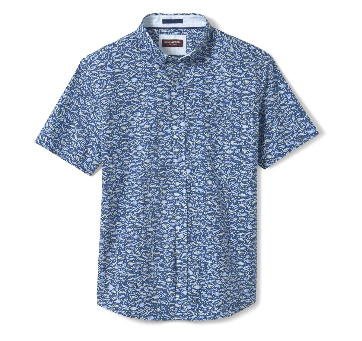 Printed Cotton Short-Sleeve Shirt - Navy Fishbone