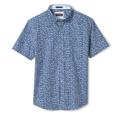 Printed Cotton Short-Sleeve Shirt - Navy Fishbone