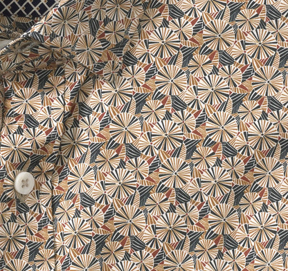 Printed Cotton Shirt - Tan Multi Geo Burst