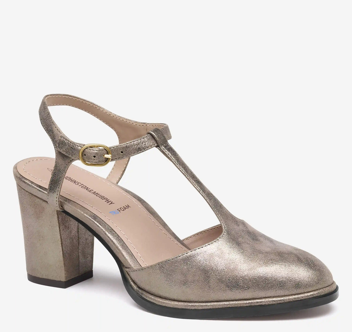 Amy T-Strap Pump - Taupe Metallic Italian Kid Suede