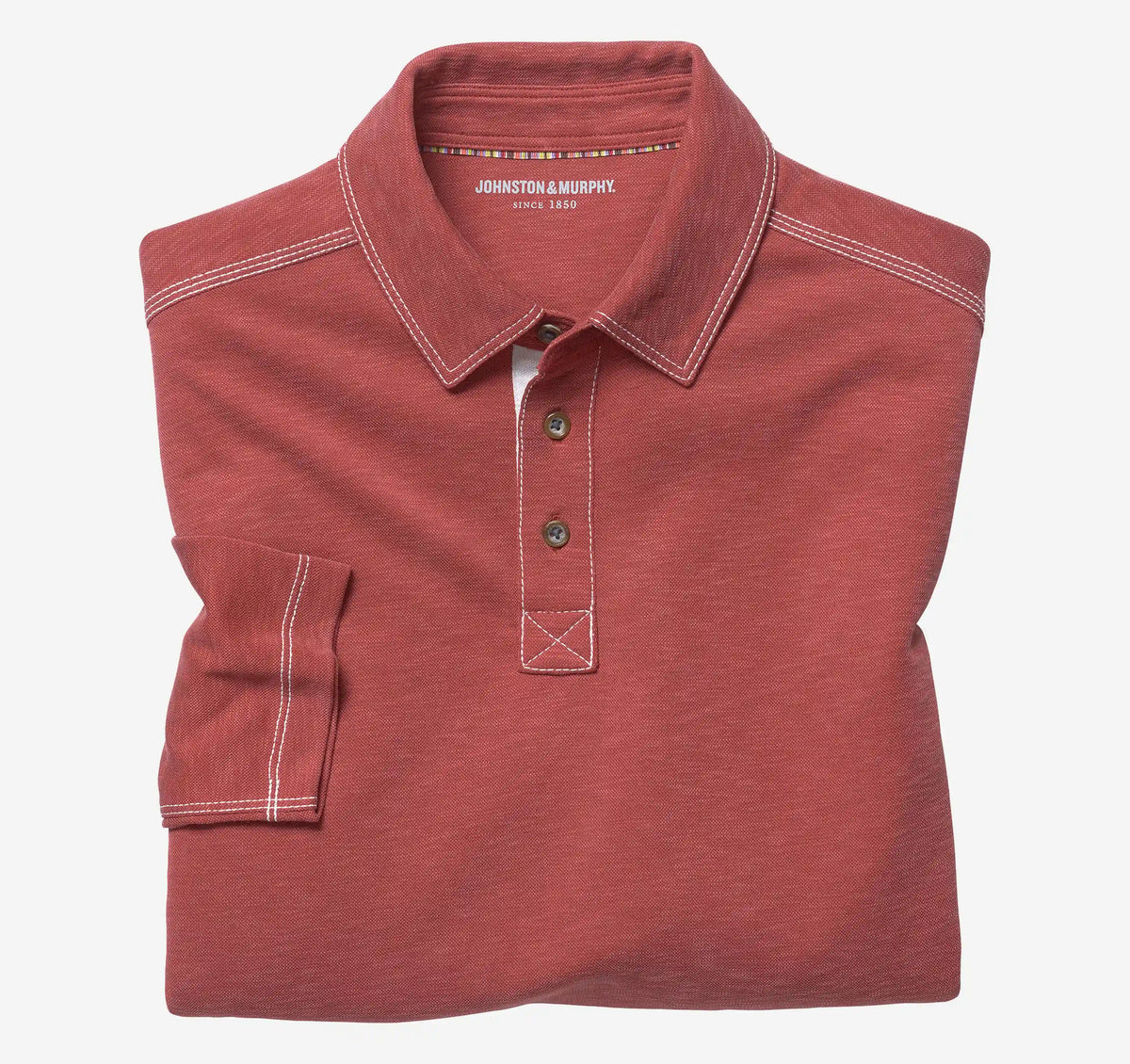 Vintage Slub Long-Sleeve Polo - Red