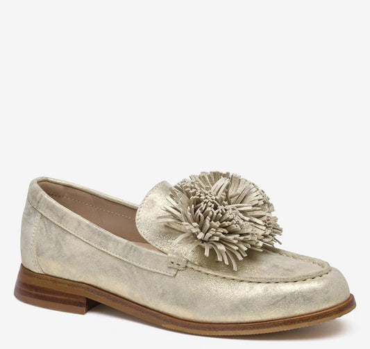 Gillian Pom-Pom Loafer - Gold Metallic Kid Suede