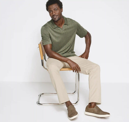 Vintage Slub V-Neck Polo - Olive