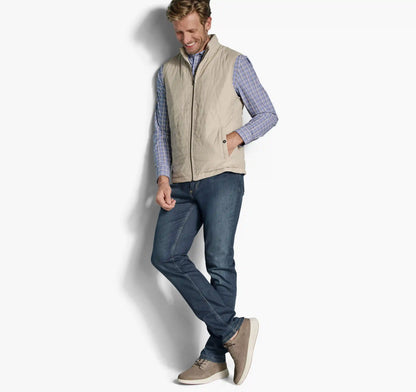 Kenner Reversible Vest - Taupe/Light Blue Micro Houndstooth