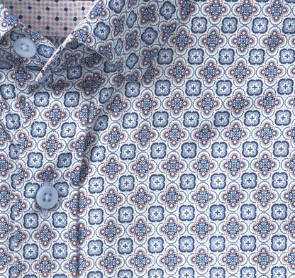 Logan Printed Long-Sleeve Shirt - Blue/Pink Floral Tile