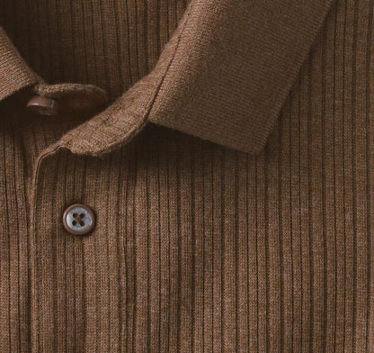 Quincy Ribbed Long-Sleeve Polo - Rust