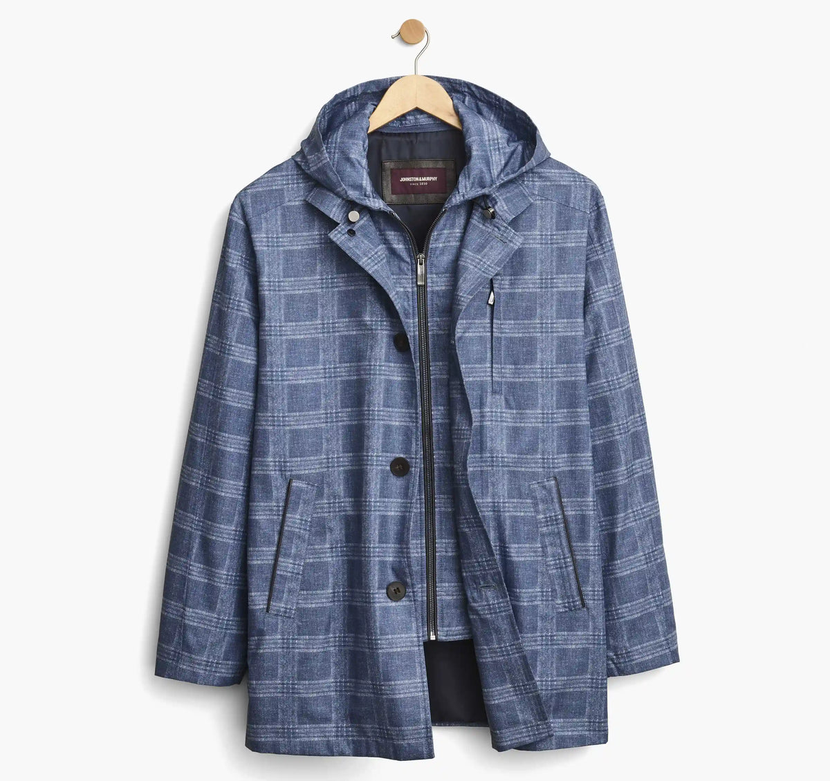 Upton Water-Resistant Raincoat - Blue Plaid